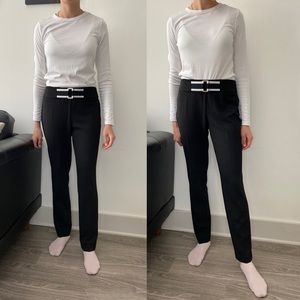 Stretchy Black Trousers with Accent White Belt